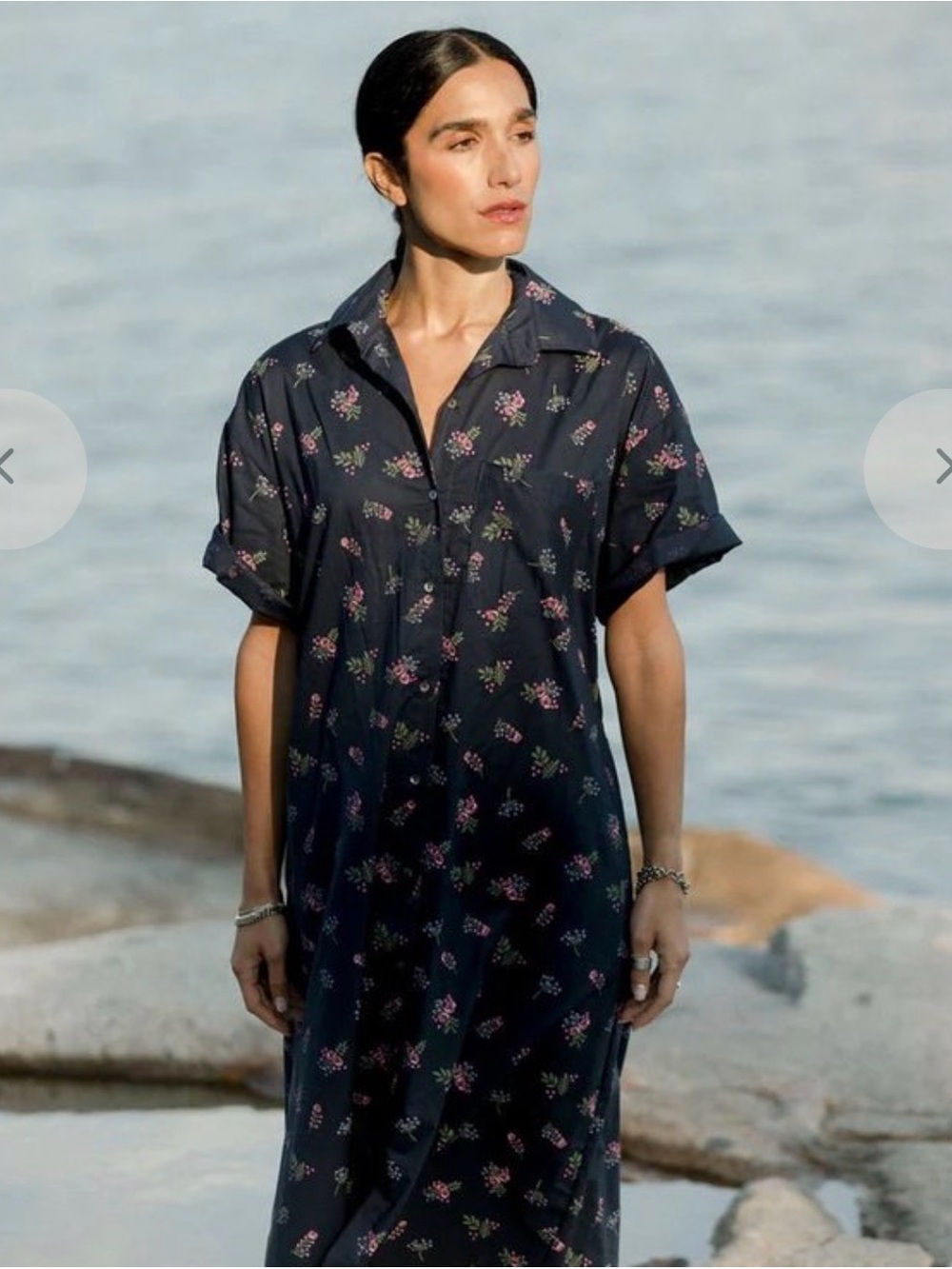 A Bronze Age Floral Shirt Dress XS bruno 
Navy Floral Button-Front - Picture 2 of 11